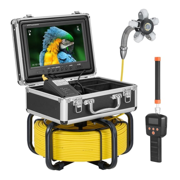 Sewer Camera 98ft with Locator, Self-Leveling Drain Inspection Camera 1080P HD, 9 Inch Screen, 512Hz Pipe Locator, 32GB SD Card, for Plumbing Inspection