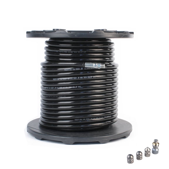 Sewer Jetter Hose 4400 PSI & 4 Thruster Flusher Degreaser Spinner Nozzles