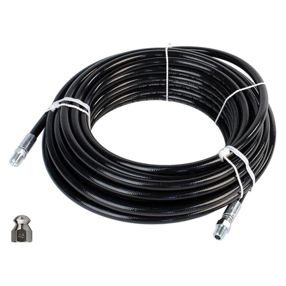 Sewer Jetter Kit 1/4" NPT x 100' Hose & 4.5 Orifice Button Nose Nozzle 4000 PSI