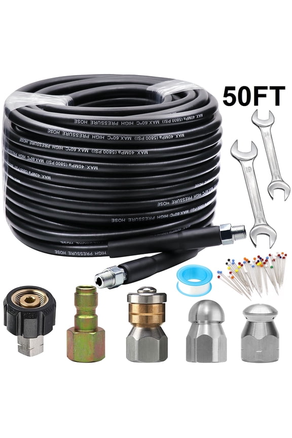 Sewer Jetter Kit 50FT, 5800PSI High-Pressure Drain Cleaning for Most Pressure Washers