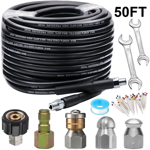 Budiwati 50FT Sewer Jetter Kit 5800PSI High Pressure Drain Cleaner for Pressure Washers