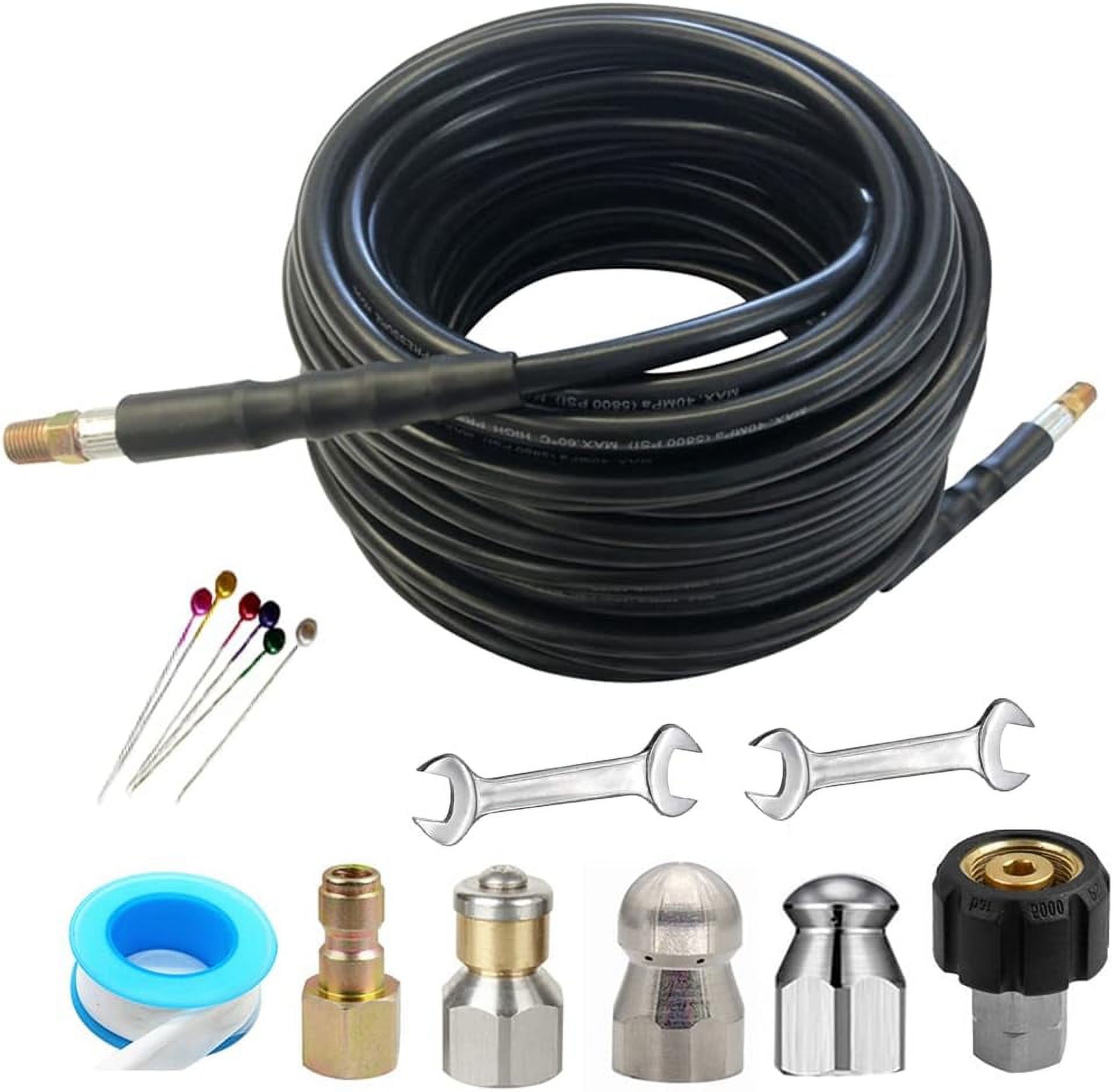 Sewer Jetter Kit For Pressure Washer 100 Ft 1/4 Inch NPT 5800 PSI Drain