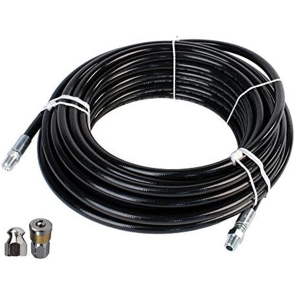 Sewer Jetter Kit Hose & 2 Nozzles 1/4" x 200' Thermoplastic 4000 PSI & 5.5 Orifice Button Nose & Rotating Nozzles$$Tools