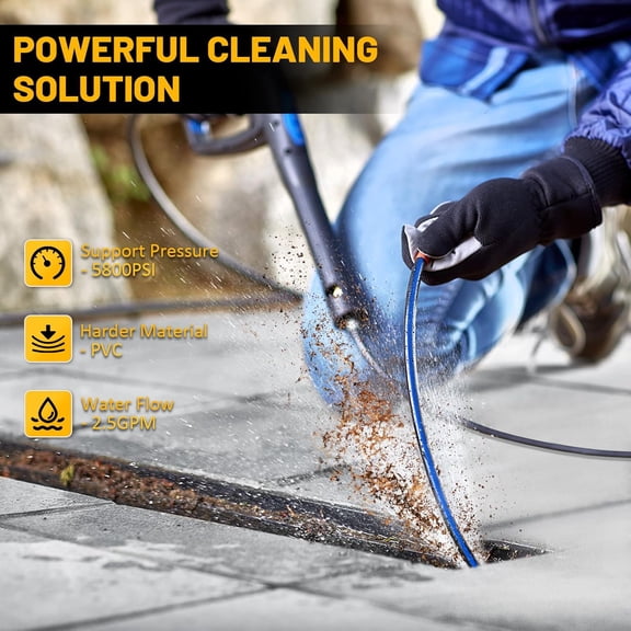 Sewer Jetter Kit for Pressure Washer 100ft – 5800PSI Drain Cleaning Hose 1/4" NPT Corner with High-Pressure Nozzles, Watering Spray Nozzle, Sewer Cleaning Tools & Easy-to-Store Strap