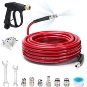 Sewer Jetter Kit for Pressure Washer 50 FT, Drain Cleaner Hose with Power Washer Gun, 1/4 Inch NPT Corner, Rotating and Button Nose Sewer Jetting Nozzle,Waterpr