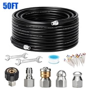 Sewer Jetter Kit for Pressure Washer 50FT, Jet Drain Cleaner Hose, Corner Rotating Button Nose Sewer Jetting Nozzle 1/4 In NPT, Sewer Jetting Nozzles Kit with S
