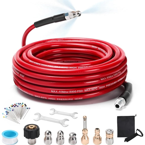 Sewer Jetter Kit for Pressure Washer, 100FT 5800 PSI Drain Cleaner Hose with ...