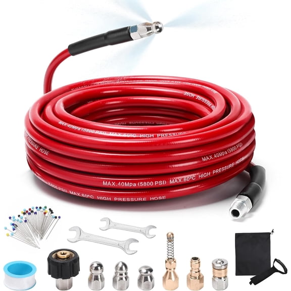 Sewer Jetter Kit for Pressure Washer, 100FT 5800 PSI Drain Cleaner Hose with ...