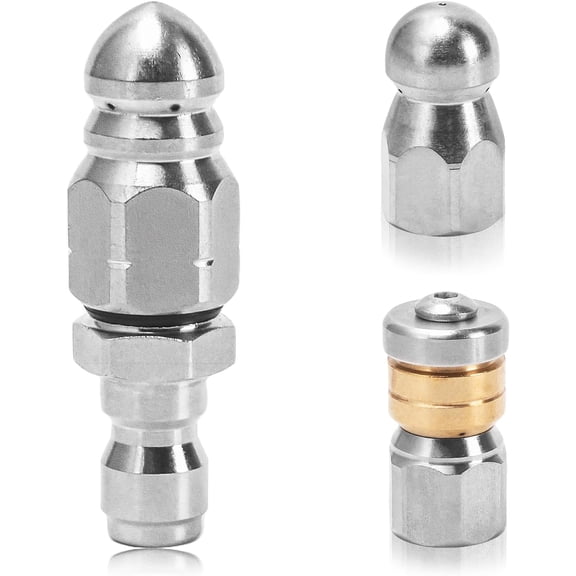 Sewer Jetter Nozzle Kit, 3-Pack Stainless Steel Jet Nozzles with Rotating, Button Nose, and Fixed Models, 1/4 Quick Connect, Up to 5000 PSI for Pressure Washer Drain Cleaning$$Tools