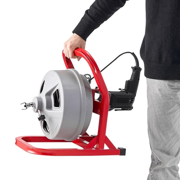 Sewer Snake Auger, 50 Ft X 5/16 Inch Drain Cleaner Machine, Manual Feed, 6 Cutters, Air-Activated Foot Switch