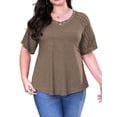 thumbnail image 1 of Sewify Women's Plus Size Tops Short Sleeve Lace Jacquard Spliced Loose Fit Tunic Shirts Cross Rope V Neck Blouses, 1X, 1 of 6