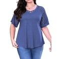 thumbnail image 1 of Sewify Women's Plus Size Tops Short Sleeve Lace Jacquard Spliced Loose Fit Tunic Shirts Cross Rope V Neck Blouses, 2X, 1 of 5