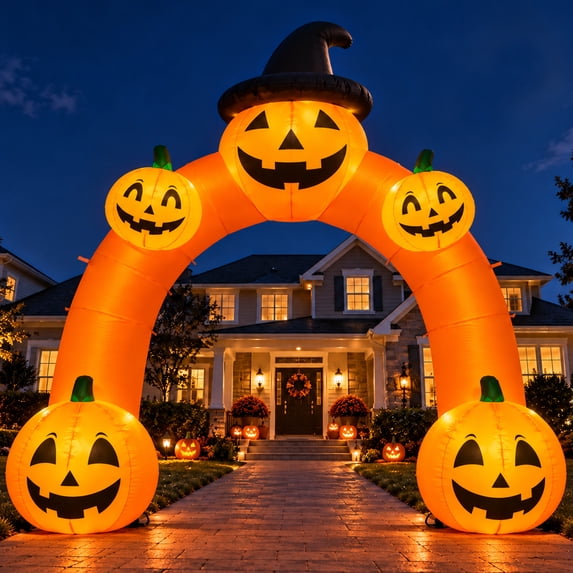 Sewinfla 10FT Halloween Inflatable Pumpkin Archway Decorations with Built-in LEDs Halloween Blow up Arch with Built-in Blower. Easy setup, Ideal for Indoor, Outdoor, Yard, and Lawn Decor.