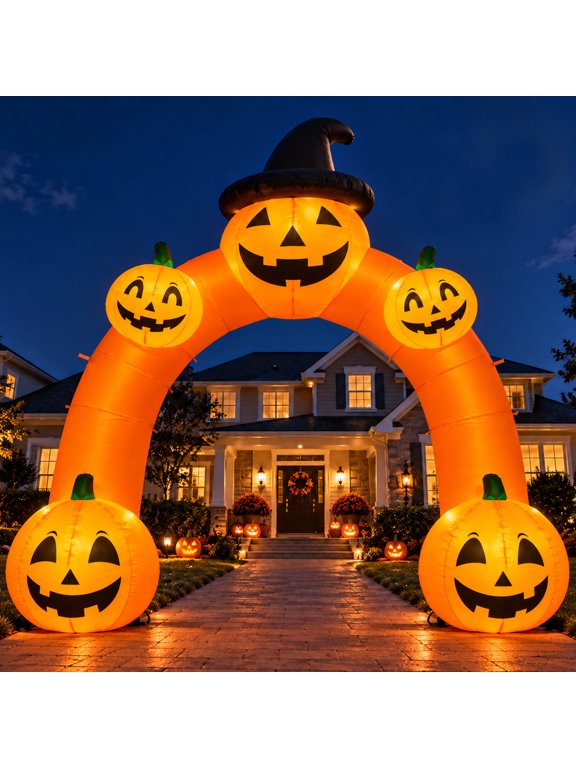 10FT Halloween Inflatable Pumpkin Archway Decorations with Built-in LEDs Halloween Blow up Arch with Built-in Blower. Easy setup, Ideal for Indoor, Outdoor, Yard, and Lawn Decor.