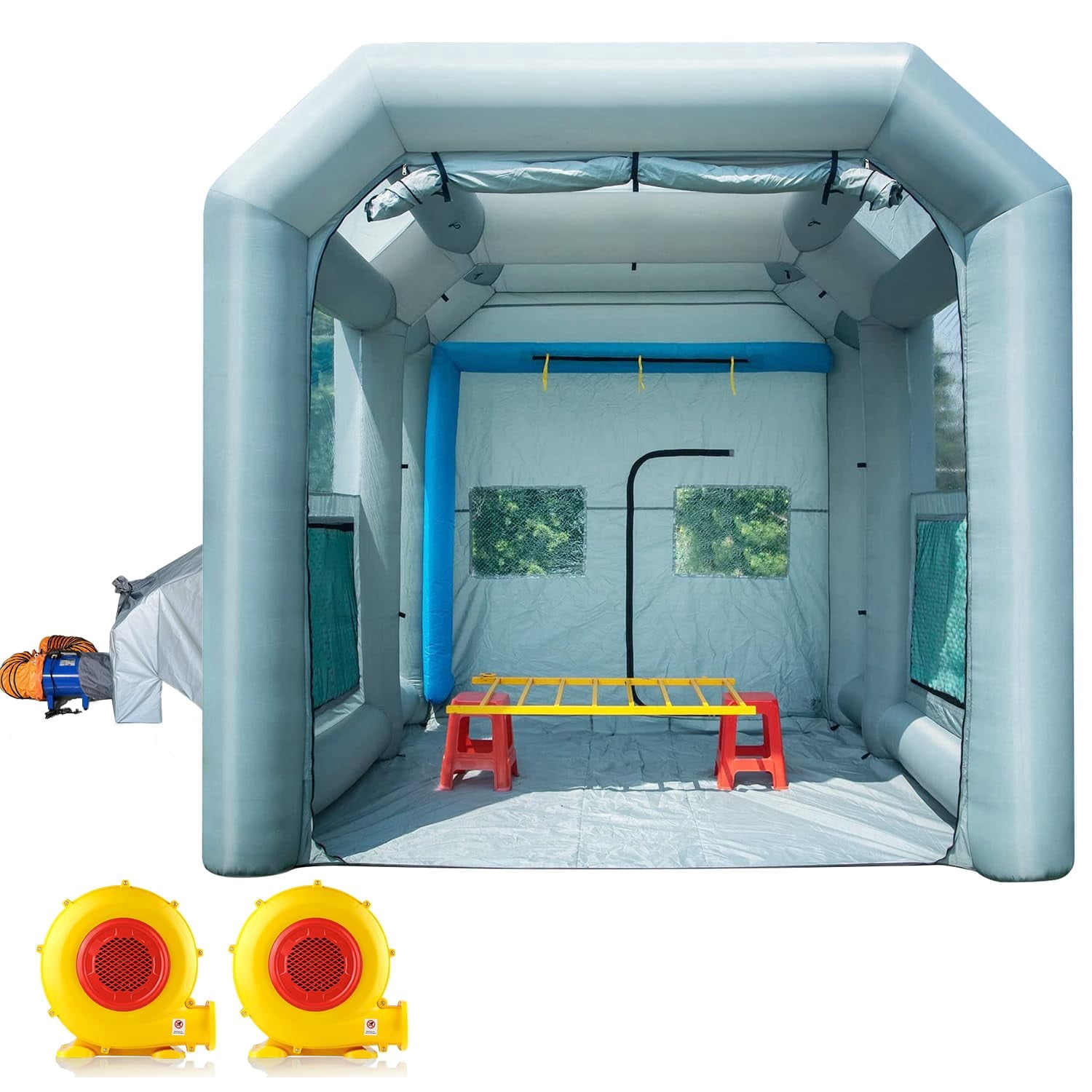 Sewinfla Professional Inflatable Paint Booth 12.5x11.2x11.2Ft with Air Extractor Device, Portable Spray Paint Booth with High Efficient Ventilation System for Cars, Auto Parts, Furnitures Painting