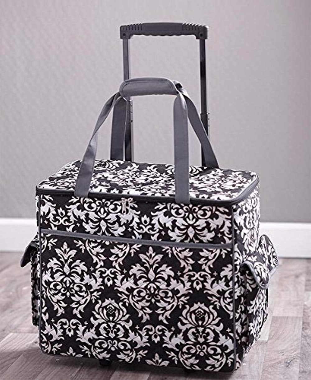 LARGE Damask Rolling Sewing Tote with 6 Pockets Portable Machine