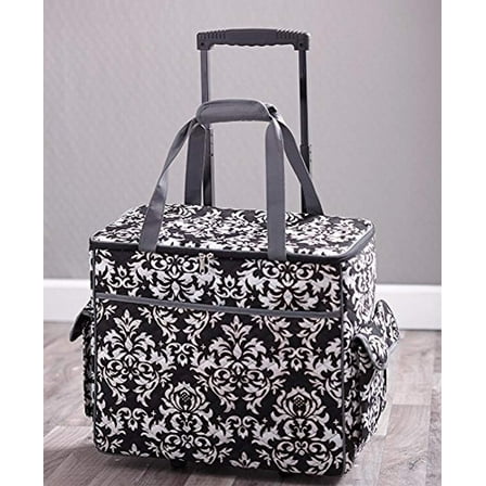 Sewing Accessories Rolling Sewing Machine Tote with 6 Storage Pockets - Damask,LARGE