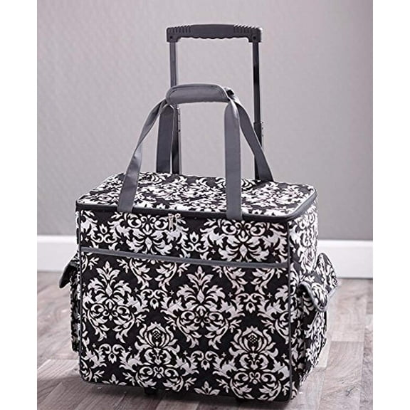 Sewing Accessories Rolling Sewing Machine Tote with 6 Storage Pockets - Damask,LARGE
