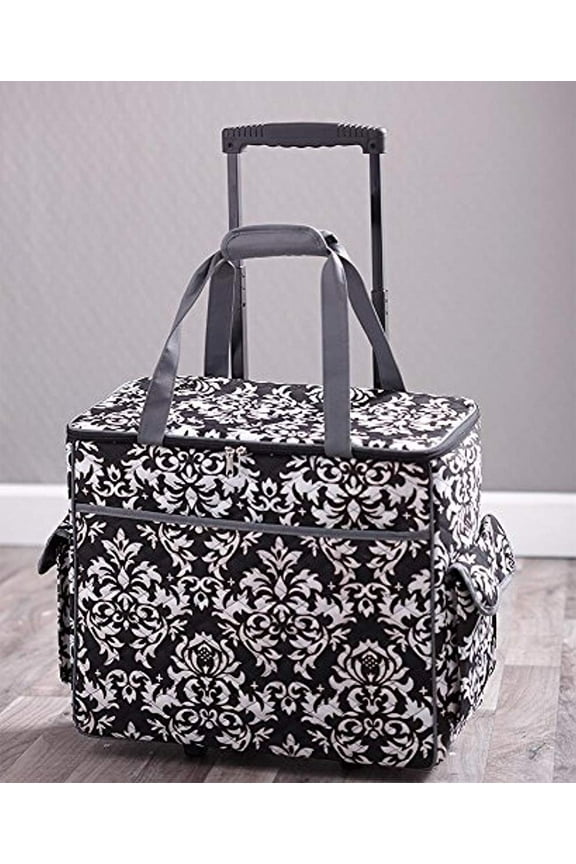 Rolling Sewing Machine Tote with 6 Storage Pockets - Damask,LARGE