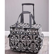 Sewing Accessories Rolling Sewing Machine Tote with 6 Storage Pockets - Damask,LARGE
