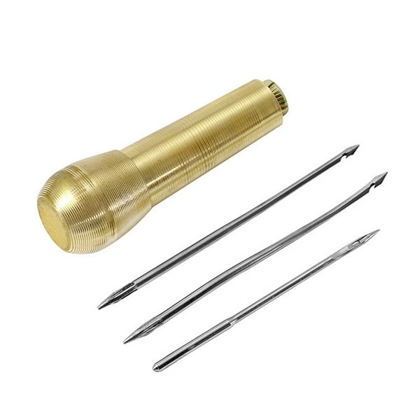 Sewing Awl Copper Handle with 3 Needles Hand Stitcher Sewing Awl Shoes Repair DIY Repairing Canvas Leather Tool