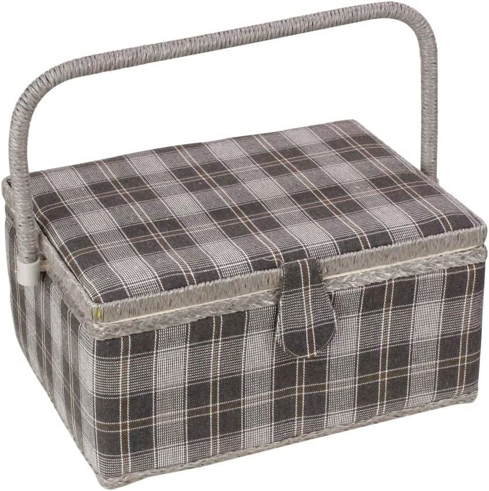 Sewing Basket,Large Sewing Basket,Sewing Kit Storage Box, 260° flexible  handle,Wood bottom board Household Storage Box(3Colors)(Rose)