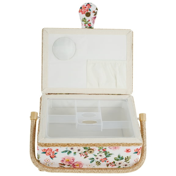 Sewing Basket with Removable Tray Practical Sewing Basket Organizer with Interior Pocket Portable Sewing Storage Box Stylish Sewing Kit Basket for Needles Thread Tape Measure