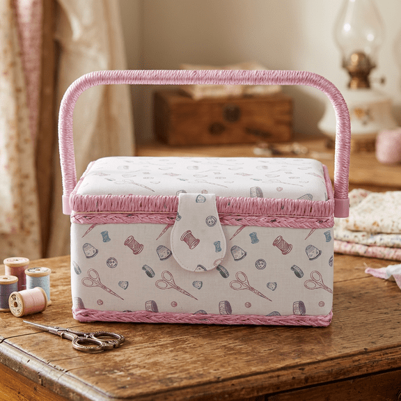 Sewing Box Sewing Basket Organizer with Tray for Sewing Supplies, Vintage Wooden Frame Storage Caddy (Empty Box Only)