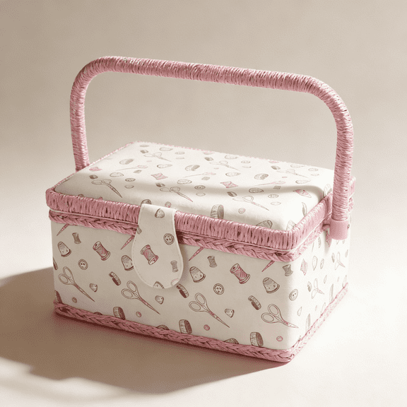 Lightweight Portable Sewing Basket Removable Tray & Interior Pocket Travel Sewing Kit Organizer for Thread Needles Tape Measure