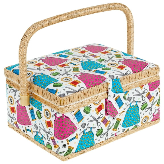 Sewing Basket with Removable Tray Practical Sewing Basket Organizer with Interior Pocket Portable Sewing Storage Box Stylish Sewing Kit Basket for Needles Thread Tape Measure