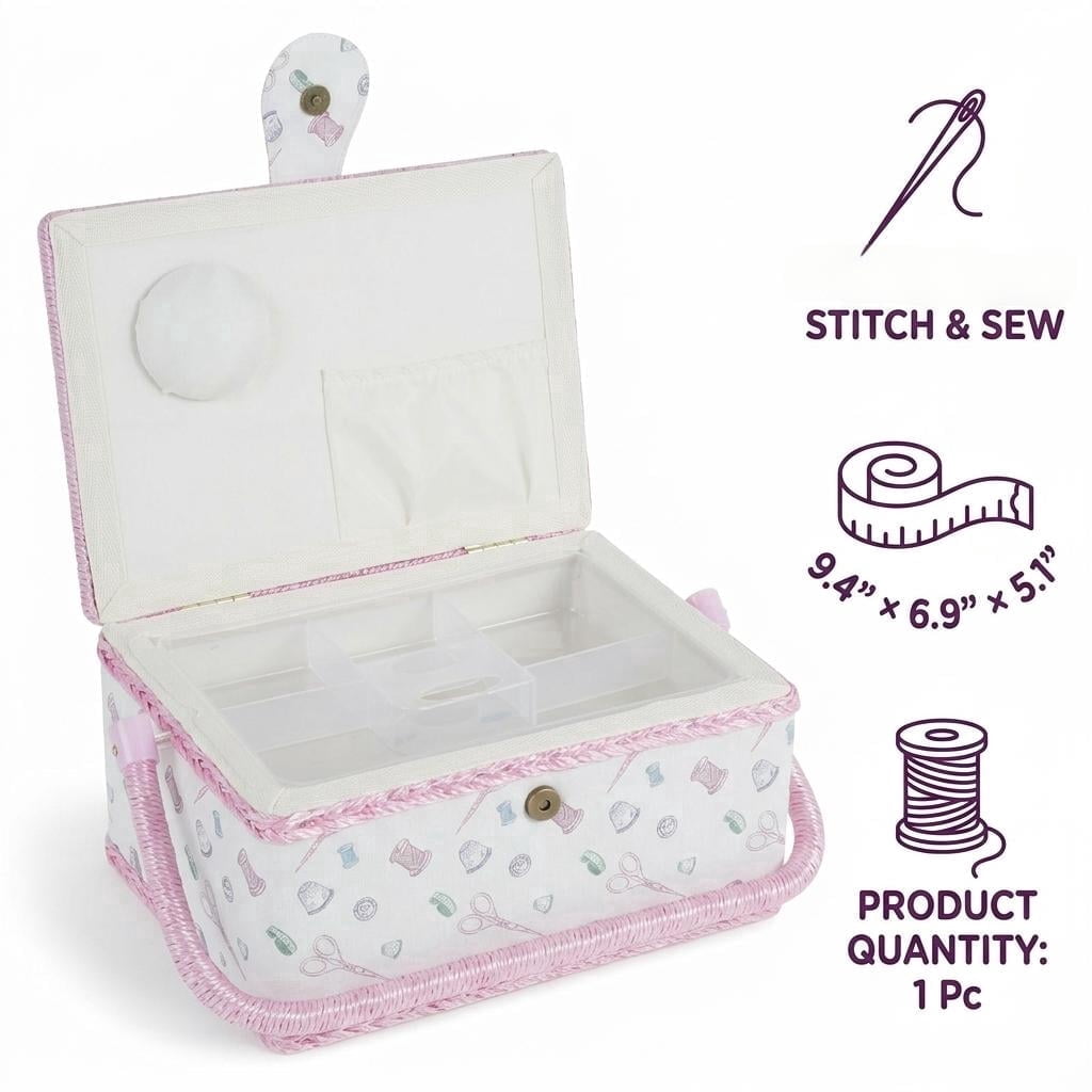 Hvxrjkn Sewing Basket with Removable Tray & Interior Pocket – Portable, Practical & Stylish Organizer for Needles, Thread & Tape Measure