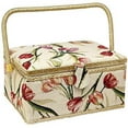 thumbnail image 1 of Sewing Basket with Tulip Floral Print Design- Sewing Kit Storage Box with Removable Tray, Built-in Pin Cushion and Interior Pocket - Large - 12" x 9" x 6" - by Adolfo Design, 1 of 5
