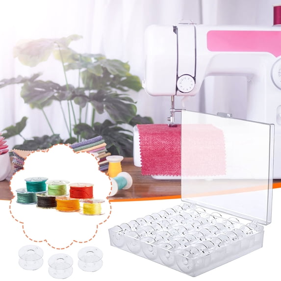 Sewing Bobbins 25 Pack Plastic, Clear Empty Spools Storage Case Box, Standard Household Machine Compatible, Easy Thread Convenient Carry, Singer Brother Janome Organizer