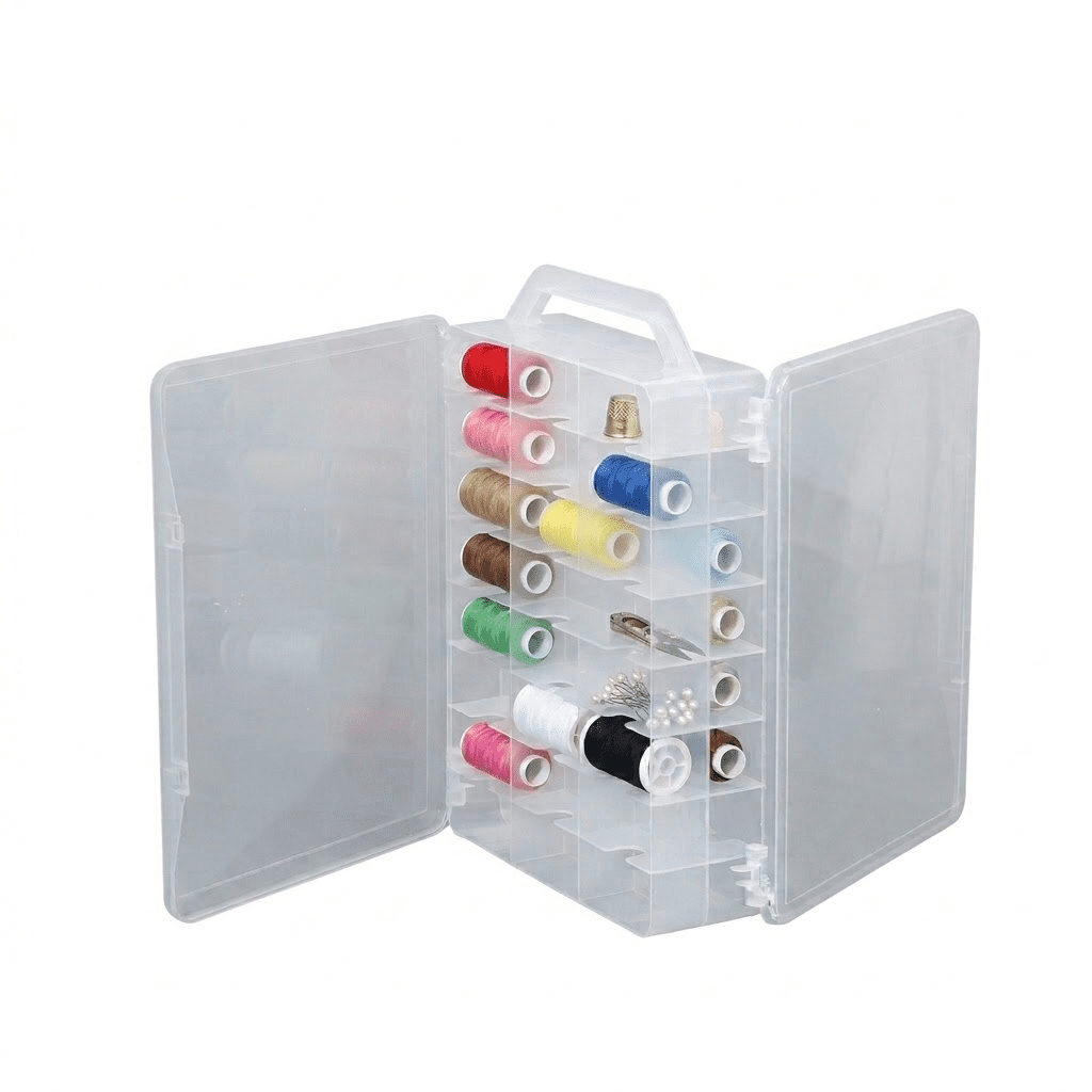 Sewing Box Organizer Double Sided Thread Box Storage Clear Plastic Organizer Box for Embroidery and Sewing Threads Craft Storage Box 46 Grids