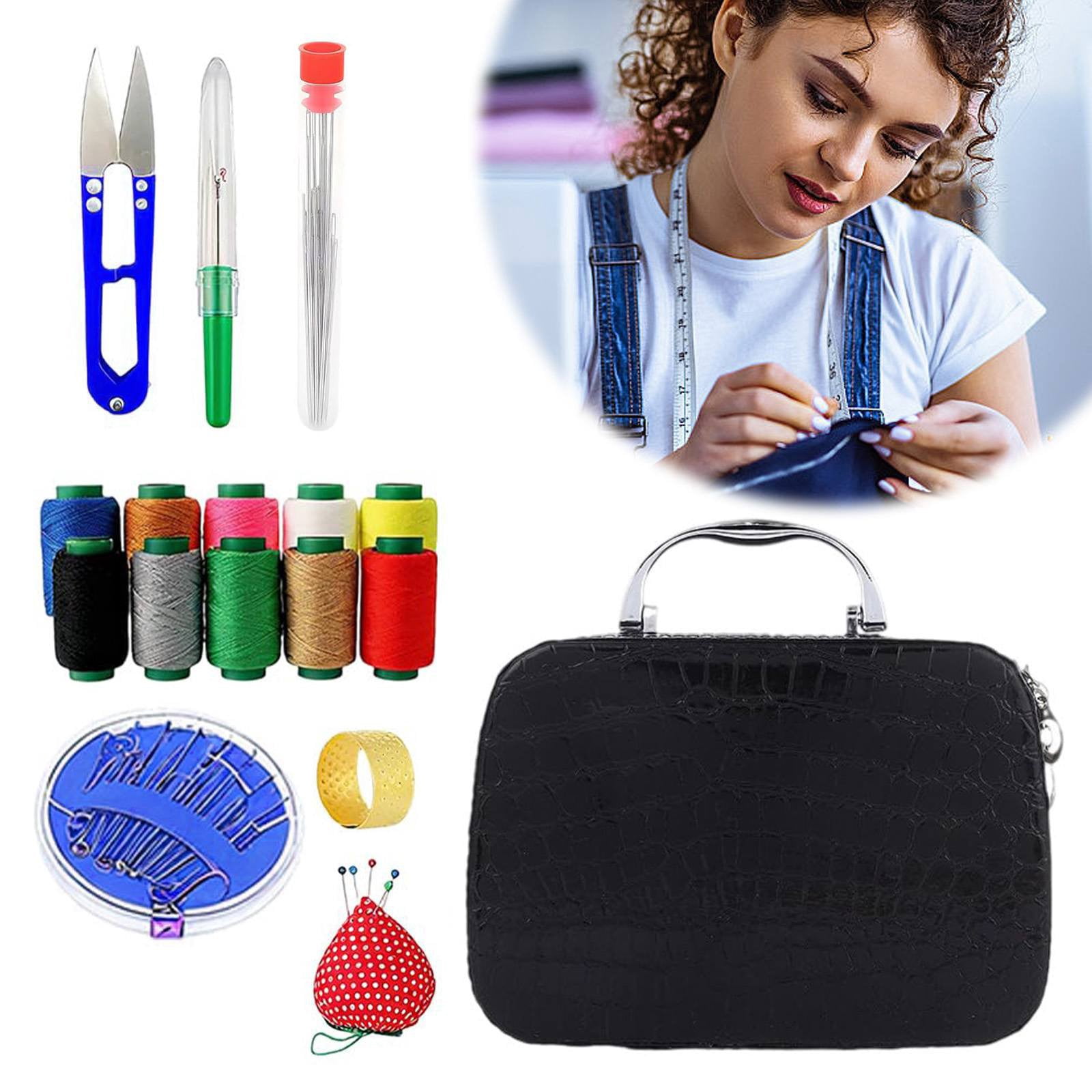 Sewing Box,Portable Sewing Kit In Faux Leather Case, Sewing Supplies,Sewing Set With Needles And Decorative Thread, Diy Sewing Tools For Beginners And Professionals