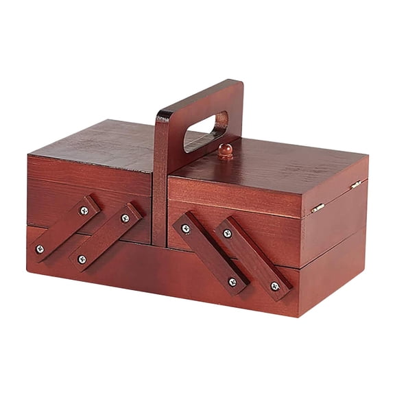 Sewing Box, Portable Wooden Sewing Basket, Organizer Tray, Compartments That