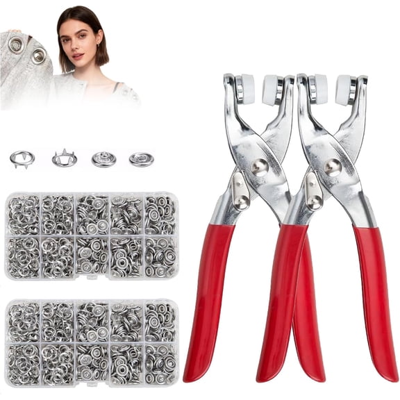 Sewing Button Set with Manual Pressure Pliers, Sewing Kit with 100pcs Metal Buttons Manual Pliers Tool Included, Metal Buckle and Pressure Pliers, MetalSnaps Buttons with FastenerPliers (2 Set)