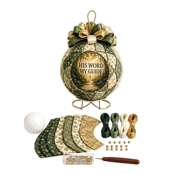 Sewing Christmas Quilted Ornament DIY Kit, 3.93 in His Word My Guide Patchwork Craft for Holiday Tree and Mantel Decor