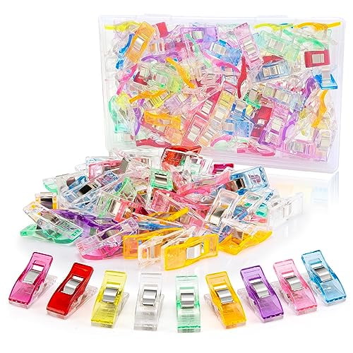 Sewing Clips,100 Pcs with Plastic Box,Assorted Colors Quilt Clips Quilting Clips for Fabric Clips for Sewing and Quilting,Fabric Sewing Binding Crafting Clips,Bag Clips,Sewing Tools