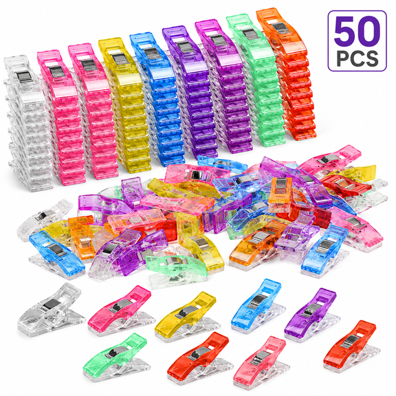 Sewing Clips for Fabric and Quilting, Colorful Fabric Clips, Reusable Quilting Clips for Binding Hemming DIY Sewing Crafts, 50 PCS