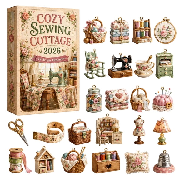 Sewing Craft Advent Calendar Quilter Studio Countdown Calendar with 24 Collectible Sewing Ornaments for Christmas Festival, Gift for Sewing and Quilting Fans Lovers (Cozy)
