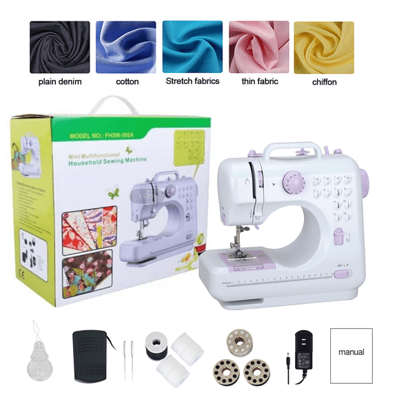 Sewing Electric Sewing Machine Crafting Speed Crafting Mending Machine Portable Mini with 12 Built-in Stitches, 2 Speeds Double Thread, Embroidery,Foot Pedal for Beginners and Kids (White and Purple)