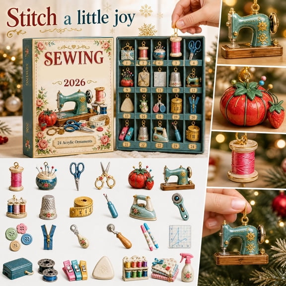 Sewing Essentials Advent Calendar 2D Acrylic Hanging Ornaments Craft Workshop Notions Pendants For Holiday Tree Display And Hobbyists 24 Pieces