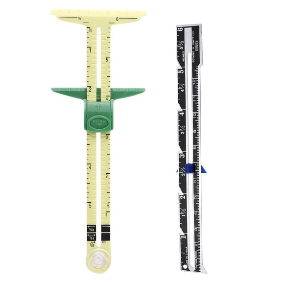 Sewing Gauge Measuring Tool Set 5-in-1 T-Shaped Sliding Ruler Acrylic Fabric Quilting Ruler Essential Tools&Quilting Accessories for Hemming Seam Allowance Button Spacing 2 Pieces