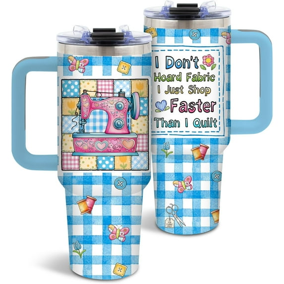 Sewing Gifts for Sewing Lovers, Birthday Tumbler for Women, Quilting Gifts for Quilters, Quilting Crochet Lover Gift for Mom, 40 Oz Tumbler with Handle