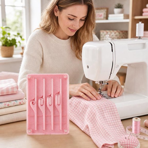 Sewing Guide Aligner Tool, Pink Plastic Hem Guide for Sewing Machines, Fabric Edge Positioning Helper for Quilting and Crafting