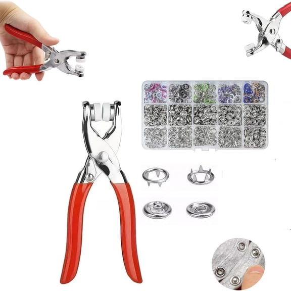 Sewing Kit with 100PCS Metal Buttons Manual Pliers Tool Included,100/200 PCS 9.5mm Snap Button Kit with Fastener Tool for DIY Crafts and Home Repairs Plastic Accessories Botones De Presion Hats
