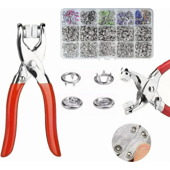 Sewing Kit with 200PCS Metal Buttons – Manual Pliers Tool Included,200 PCS 9.5mm Snap Button Kit with Fastener Tool for DIY Crafts Sewing Fabric Clothes Bag Jean(200pcs)