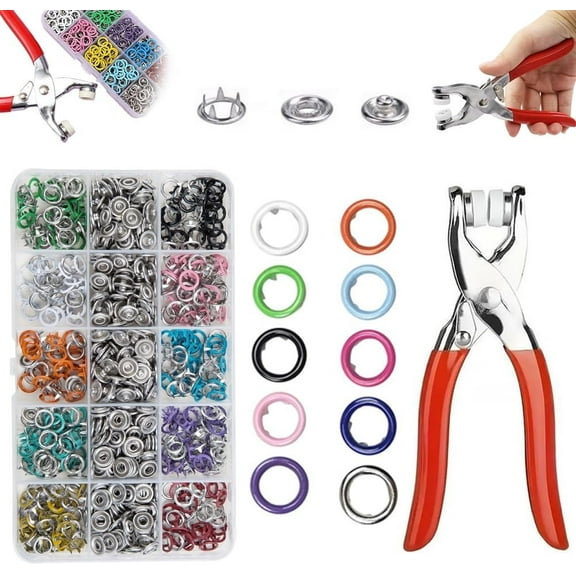 Sewing Kit with 100PCS Metal Buttons – Manual Pliers Tool Included, 9.5mm Metal Snap Button Kit Storage Box with Fastener Pliers Press Tool for DIY Crafts Sewing Fabric Clothes(Hollow(100pcs))