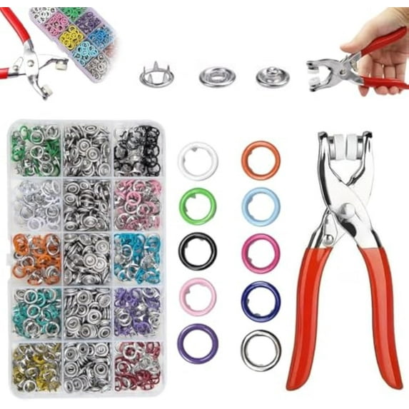 Sewing Kit with 100PCS Metal Buttons – Manual Pliers Tool Included, 9.5mm Metal Snap Button Kit Storage Box with Fastener Pliers Press Tool for DIY Crafts Sewing Fabric Clothes(Hollow(100pcs))